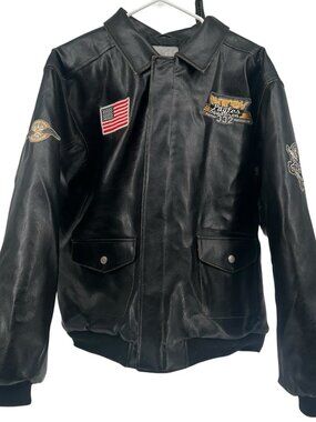Men’s  Avirex Bomber Jacket‎ Embroidered Back XL Black